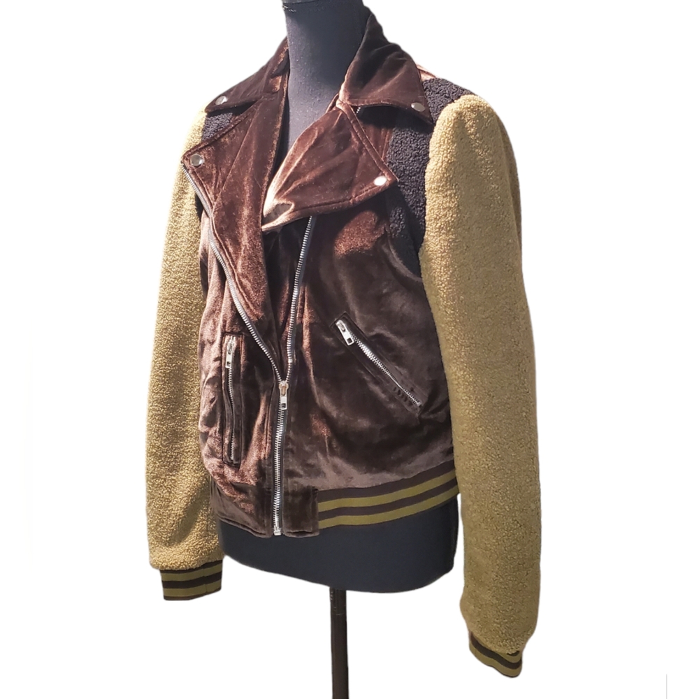POL Ladies Bomber Style Motorcycle Jacket With Zipper Vent, Olive & Brown, NWOT - Picture 4 of 5